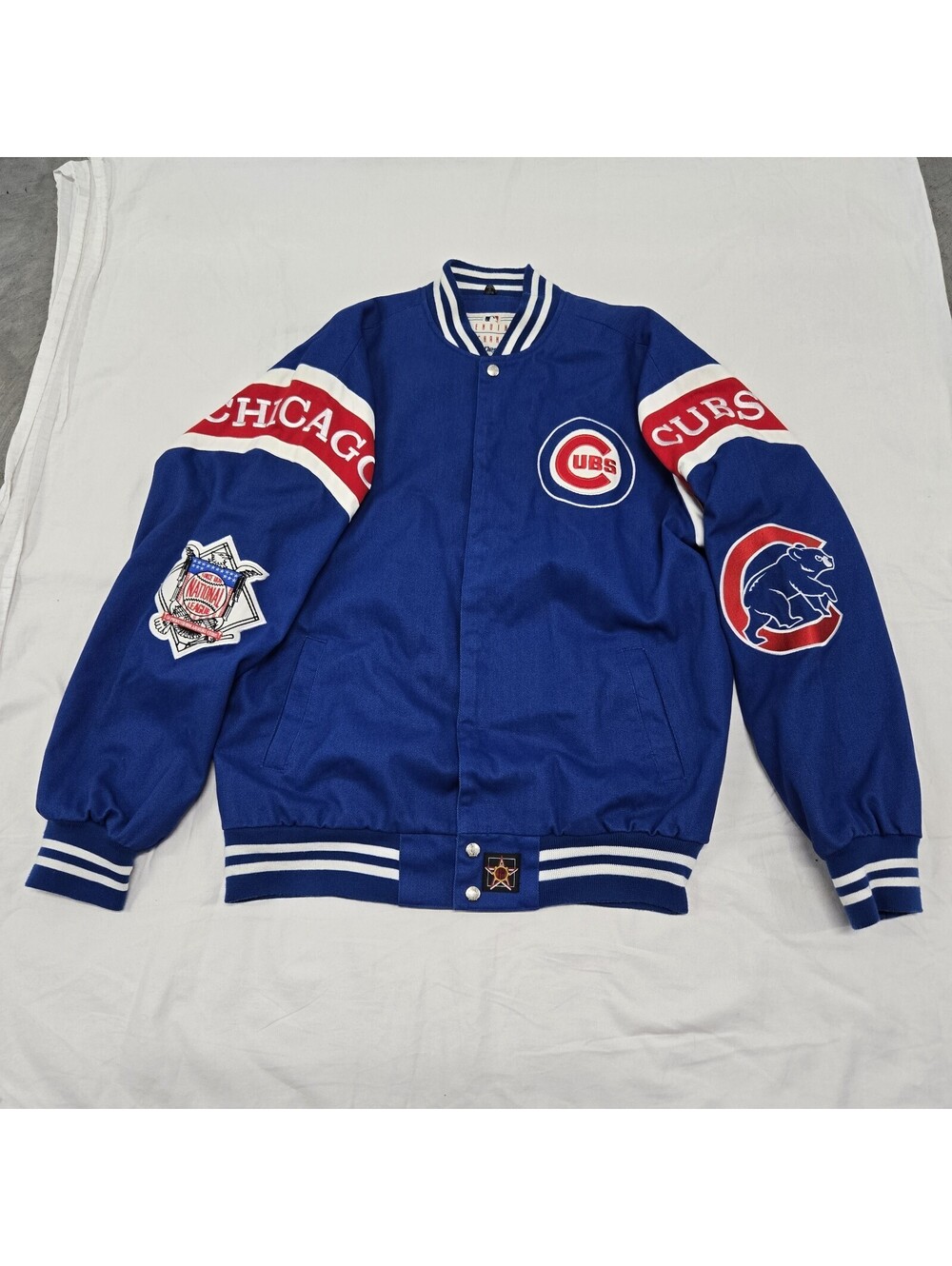 Sz MEDIUM Jeff Hamilton Chicago Cubs Varsity Jacket 2 Sided Logo Embroidered Y2K